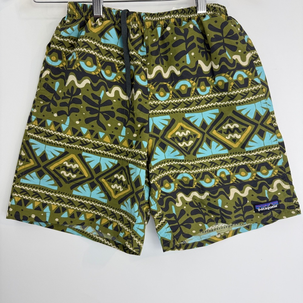 Patagonia Baggies Longs Mens XS Green Mangrove Tiki 7" Swim Shorts 58034 SP21